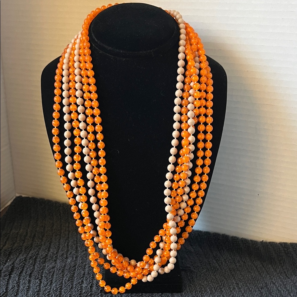 Elegant Orange and Cream Beaded Necklace 26”Drop